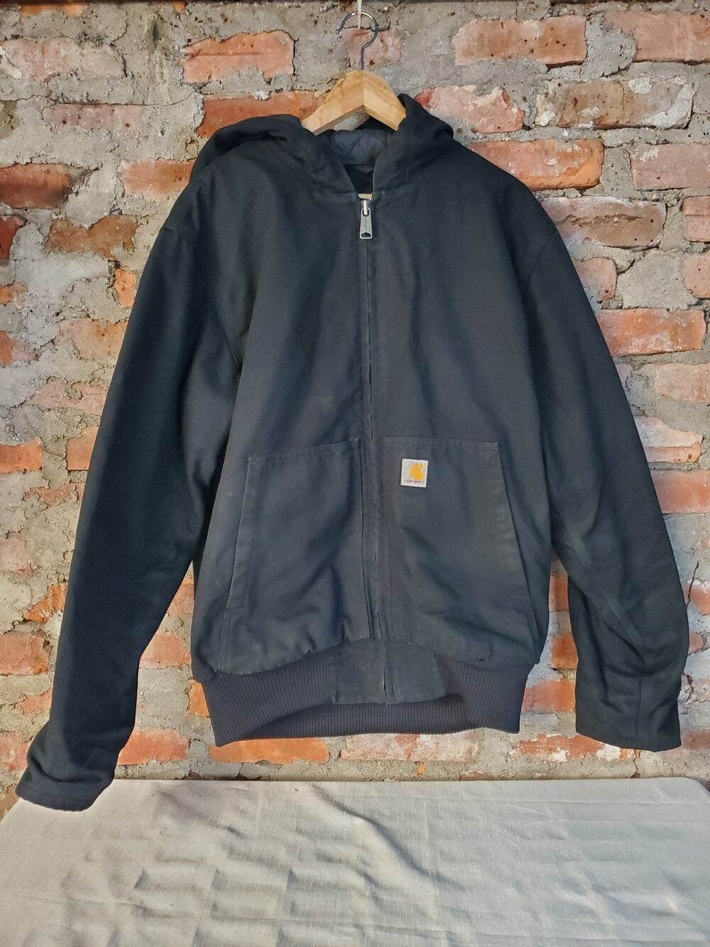 Carhartt Mens Hooded Jacket Coat M Black Loose Fit Full Zip Workwear